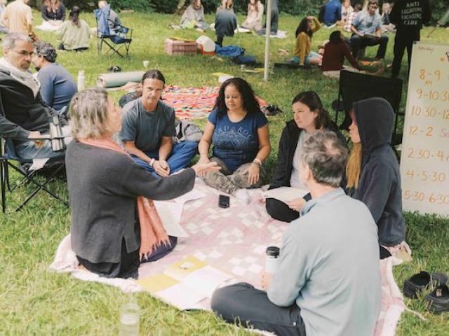 People at big tent